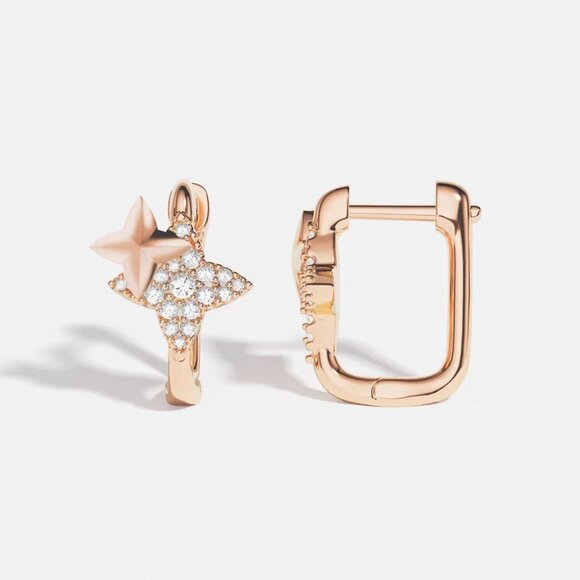 Rose Gold Star Diamond Hoop Earrings - Picture 1 of 6